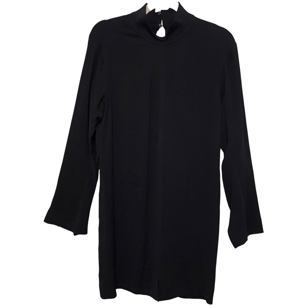 Massimo Dutti Black‎ Mock Neck Long Sleeve Button Back Midi Dress XS